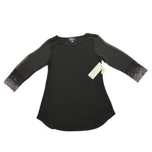 NWT Crystalline Tango Mango Black Rhinestone Cuff Top M Studded Swarovski Sheer